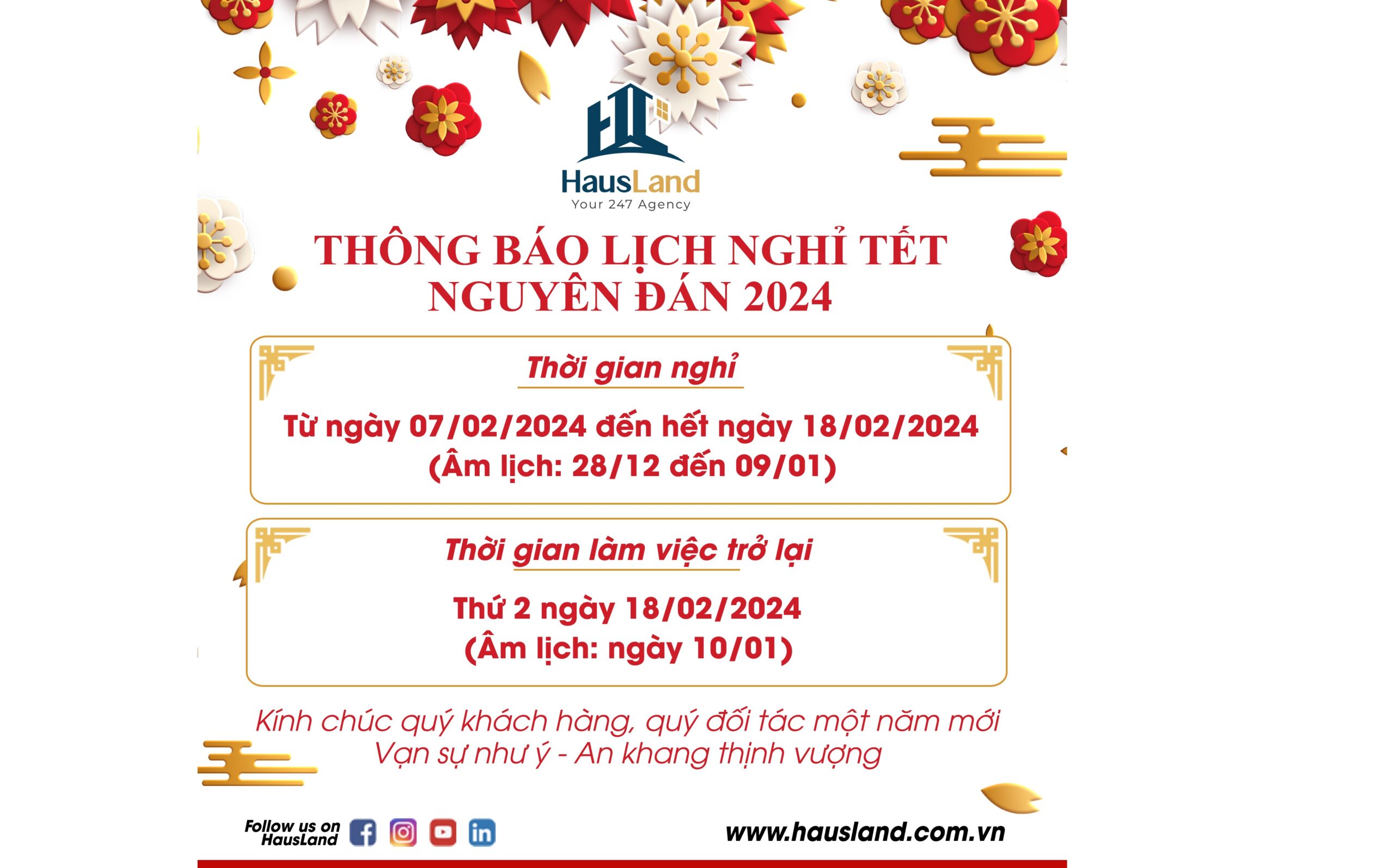 Hausland thông báo nghỉ tết 2024