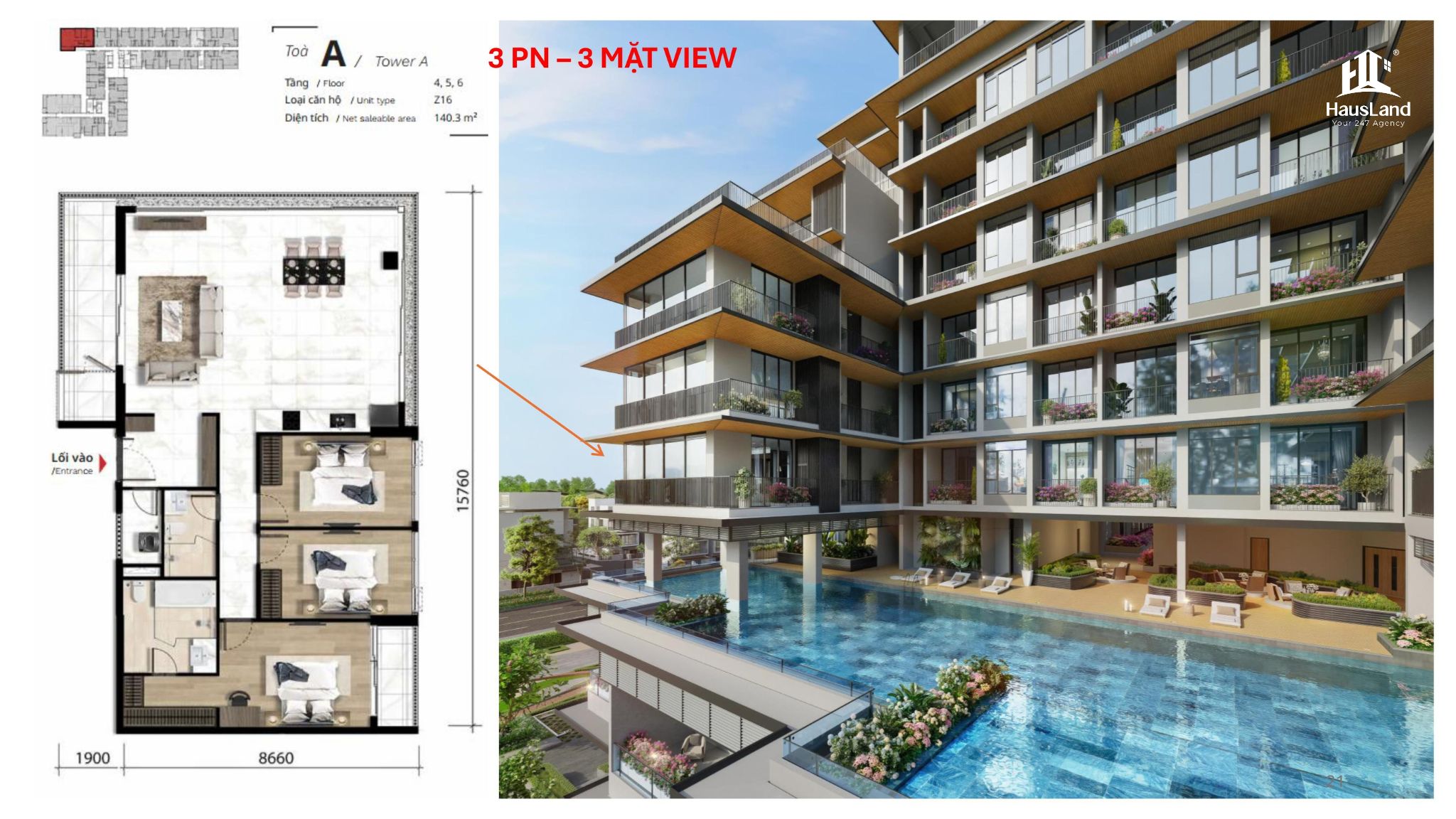 Căn hộ 3PN - 3 mặt view