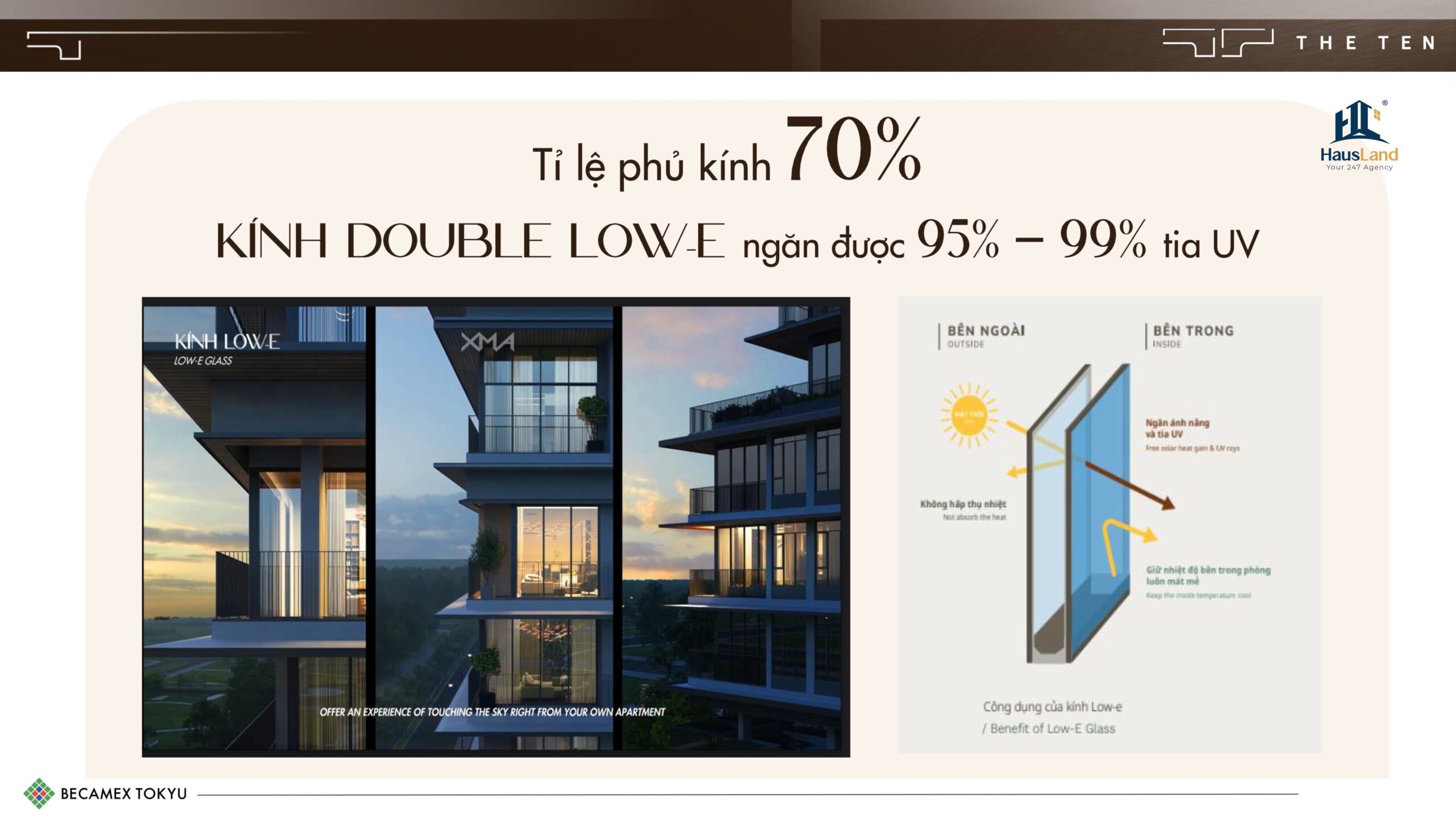 Tỷ lệ kính bao phủ lên tới 70% Midori Park The TEN